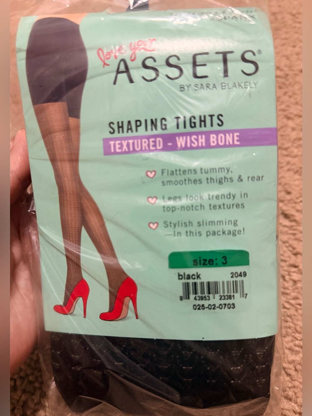 ASSETS by Sara Blakely Black Textured Wish Bone Shaping Tights| Size 3